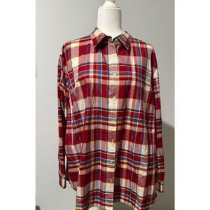 Lauren Ralph Lauren 100% silk red & blue plaid long sleeve top 3X